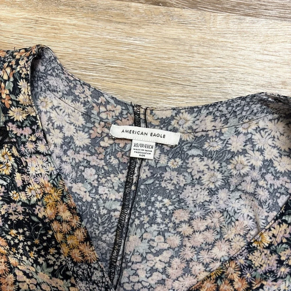 American Eagle Lace Tiered Floral Maxi Dress Women XS Multi Boho Prairie Cottage